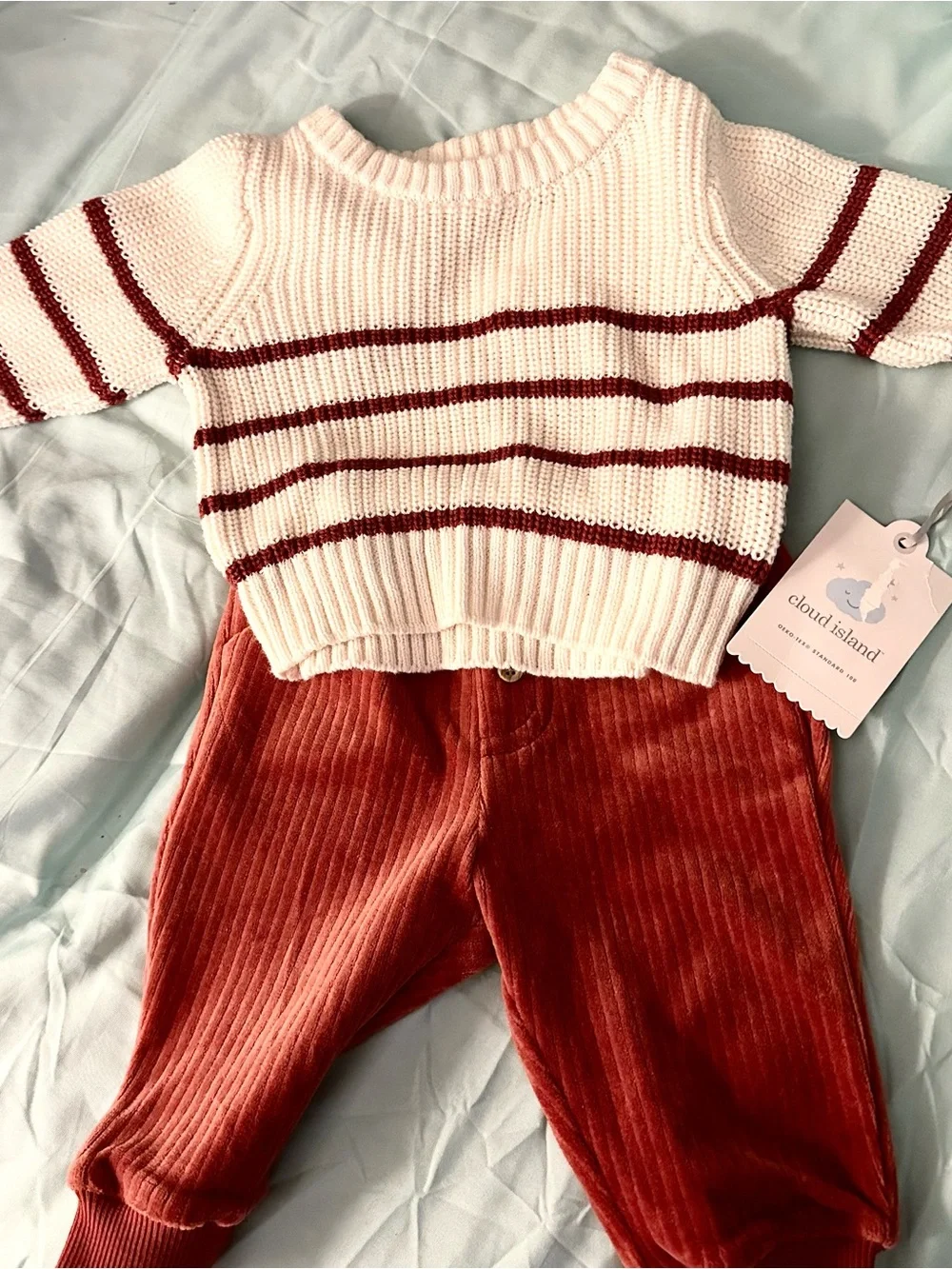 Carter's Cream & Red Striped Knit Sweater with Rust Corduroy Pants